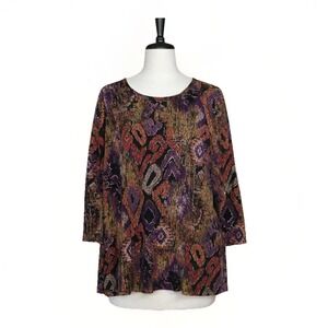 Peter Nygard Abstract Tapestry Top Womens XL 1X Oversized Art To Wear 90s Artsy